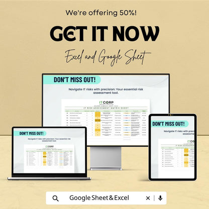 IT Risk Assessment Matrix Template Excel | Risk Management Sheet | IT Risk Log Tracker | Risk Analysis Tool | Google Sheets