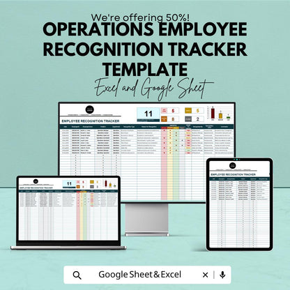Employee Recognition Tracker Template | Operations Performance Log | Staff Appreciation Tracker | Excel & Google Sheets