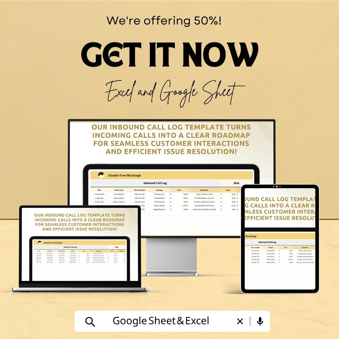Inbound Call Log Template Excel | Customer Call Tracker | Call Logging Sheet | Business Call Record | Google Sheets Call Log