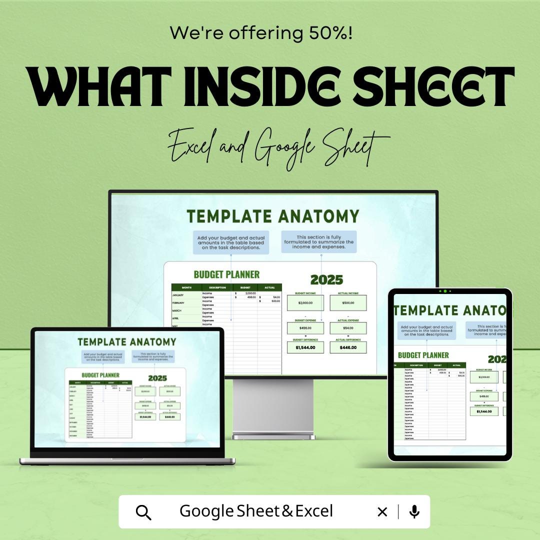 2025 Budget Planner Sheet | Excel & Google Sheet | Monthly Budget Tracker, Expense Organizer, Financial Planner