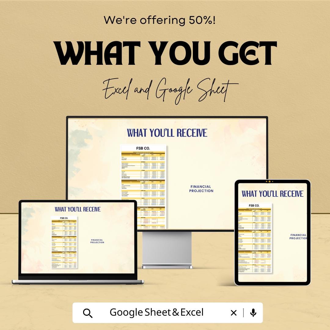 Financial Projection Template | Business Financial Plan Spreadsheet | Excel and Google Sheets Forecast Tool | Budget Planner Template