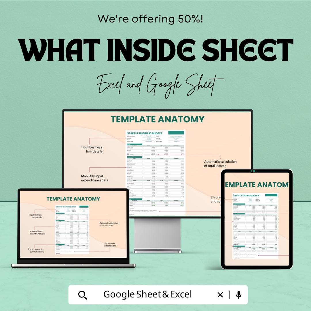 Startup Business Budget Template | Business Budget Spreadsheet | Startup Expense Tracker | Excel & Google Sheets | Financial Planning Sheet