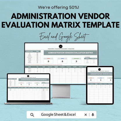Administration Vendor Evaluation Matrix Template, Vendor Comparison Spreadsheet, Supplier Scoring Tool, Excel & Google Sheets