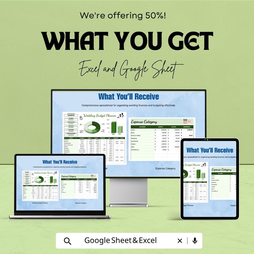 Wedding Budget Planner Template | Wedding Expense Tracker Spreadsheet | Excel & Google Sheets | Bridal Budget Organizer | Wedding Finance