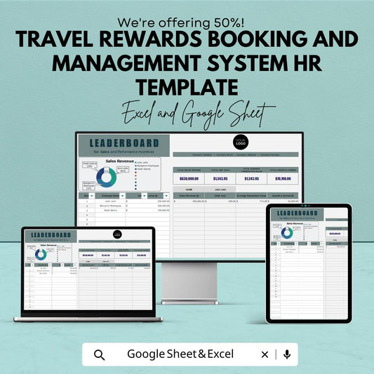 Travel Rewards Booking & Management System HR Template | Employee Travel Tracker | Rewards Dashboard | Excel and Google Sheets