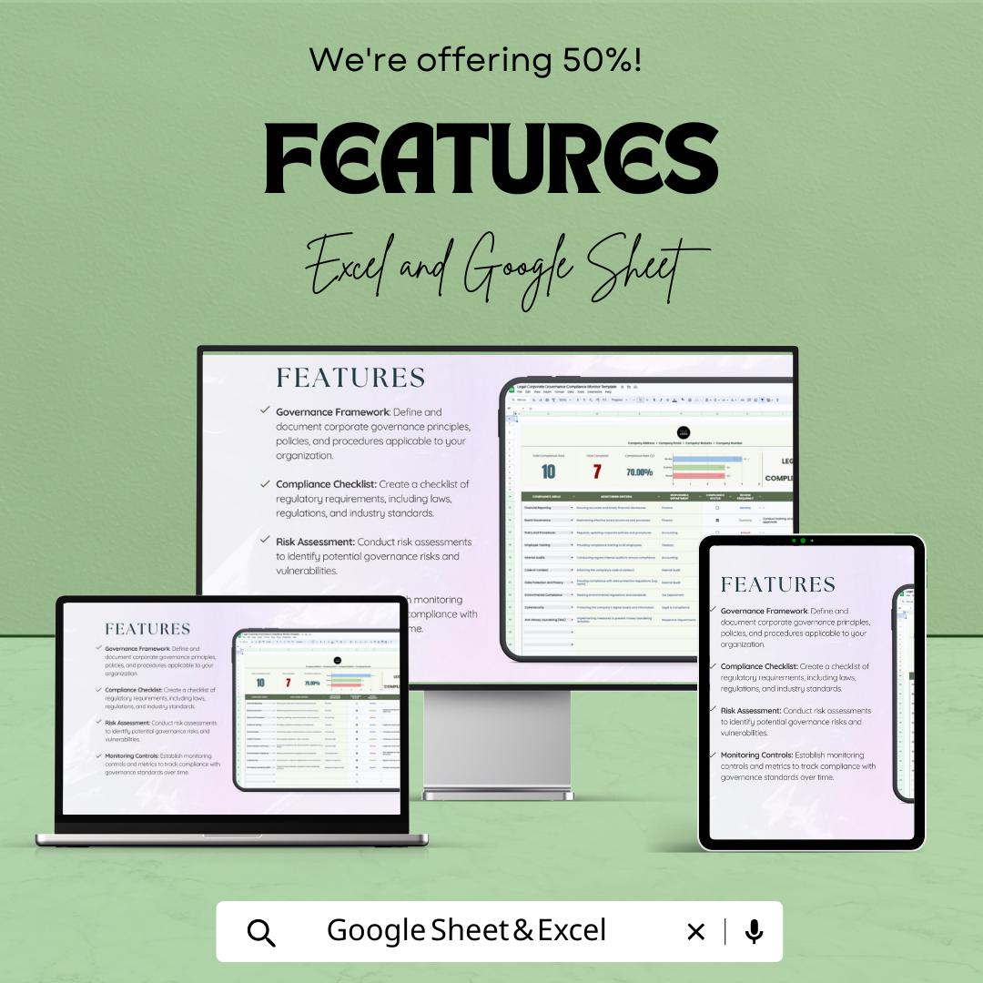 Legal Corporate Governance Compliance Monitor Template, Compliance Dashboard, Law Firm Governance Tracker