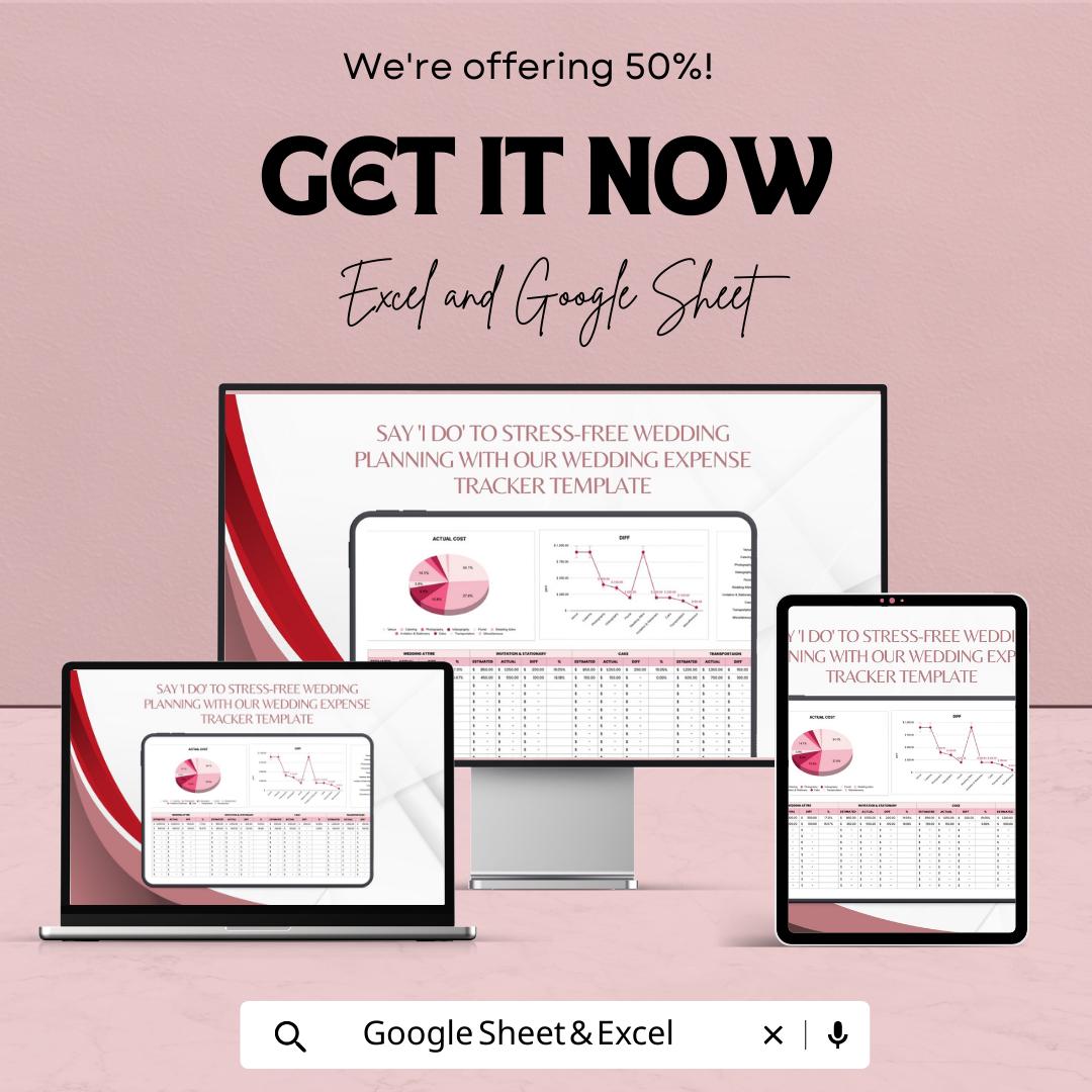 Wedding Expense Tracker Template | Wedding Budget Planner Excel | Bridal Budget Spreadsheet |  Editable Wedding Budget