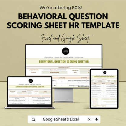 Behavioral Interview Scoring Sheet HR Template | Interview Evaluation Form | Candidate Scoring Spreadsheet | HR Hiring Toolkit