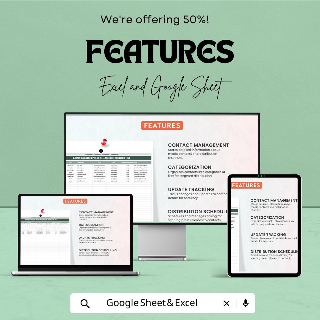 Administration Press Release Distribution List | Excel & Google Sheets Template | Media Contact Tracker | Editable Stakeholder List