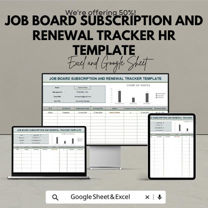 Job Board Subscription and Renewal Tracker HR Template | Excel & Google Sheets | Recruitment Management Spreadsheet