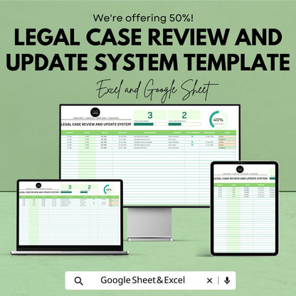Legal Case Review Template, Case Update Tracker, Law Office Case Management, Attorney Workflow Tool, Excel & Google Sheets Legal Organizer