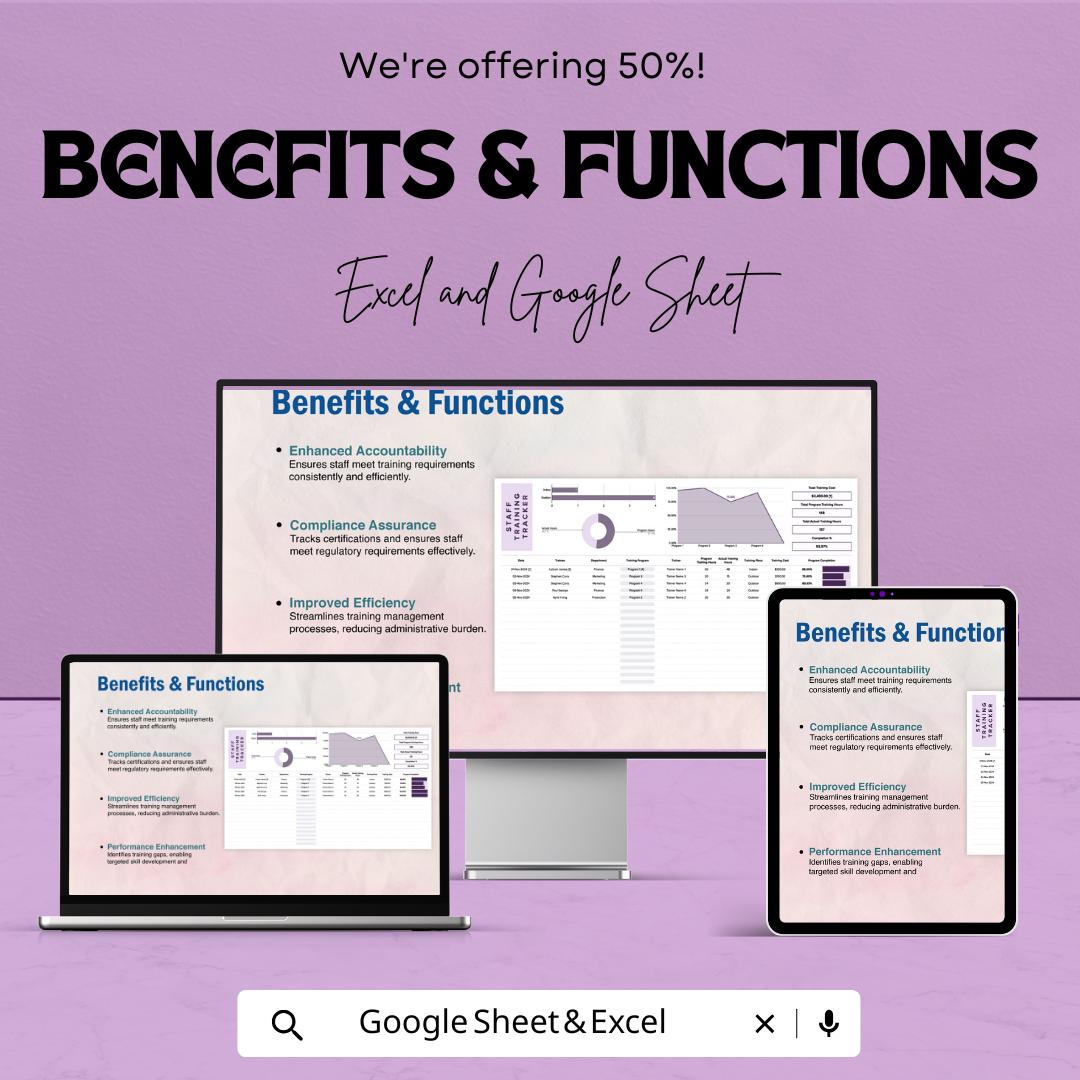 Staff Training Tracker Template | Employee Training Log Excel & Google Sheets | HR Training Management Spreadsheet