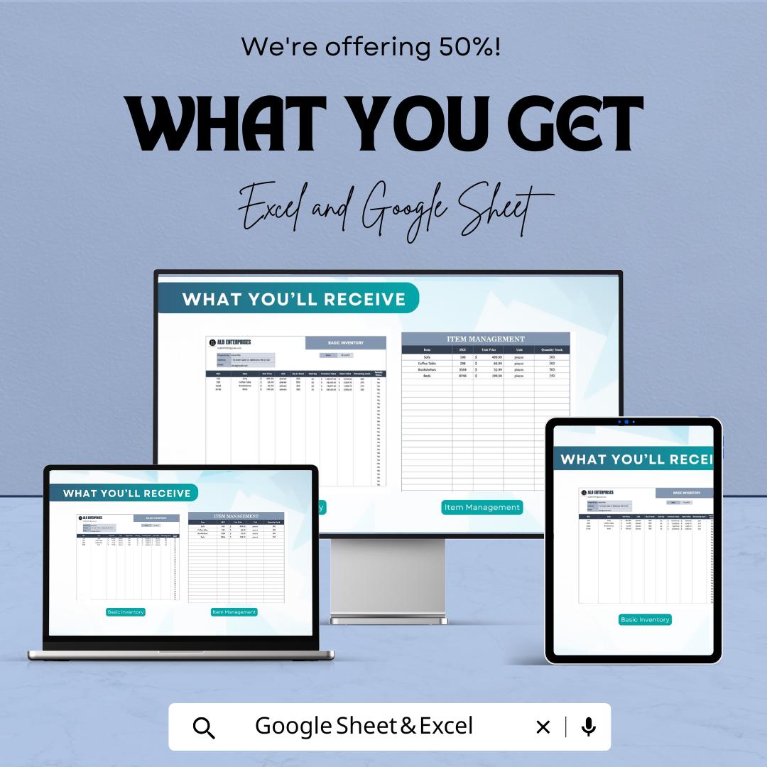 Basic Inventory Sheet Template | Excel & Google Sheets | Inventory Management Tool