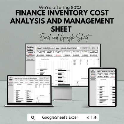 Finance Inventory Cost Analysis and Management Sheet | Excel & Google Sheets Template for Expense Tracking | Inventory Cost Budgeting