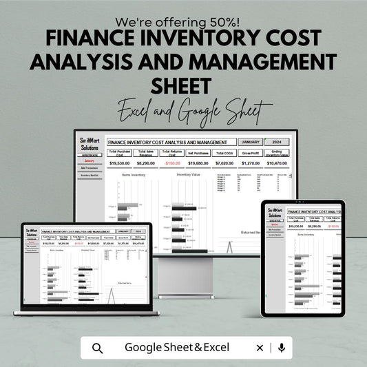 Finance Inventory Cost Analysis and Management Sheet | Excel & Google Sheets Template for Expense Tracking | Inventory Cost Budgeting