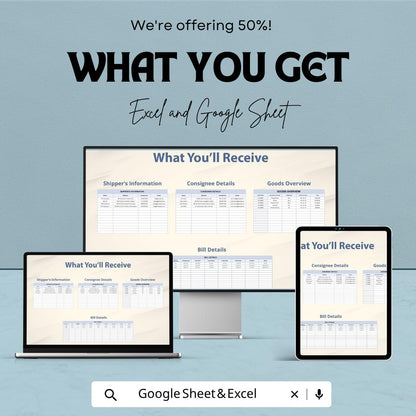 Shipping Bill of Lading Template | Freight Logistics Spreadsheet | Shipment Tracker | Excel & Google Sheets Template |