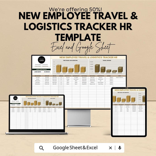 New Employee Travel & Logistics Tracker HR Template | Employee Onboarding Travel Planner | Excel and Google Sheets