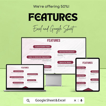 Editable Home Repair Estimate Sheet for Excel & Google Sheets – Customizable Template for Home Renovation Projects