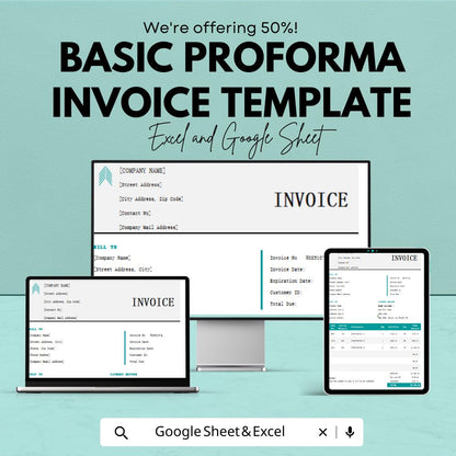 Basic Proforma Invoice Template | Excel & Google Sheet | Business Invoice Format | Editable Proforma Bill Template | Printable Invoice Sheet