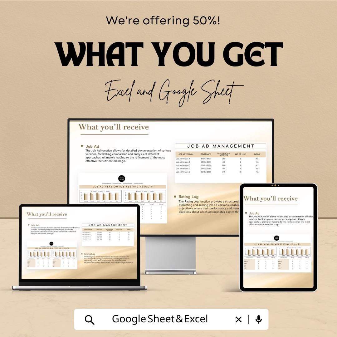 Job Ad A/B Testing Results Template | HR Recruitment Template | Job Ad Performance Tracker | Excel & Google Sheets HR Template |