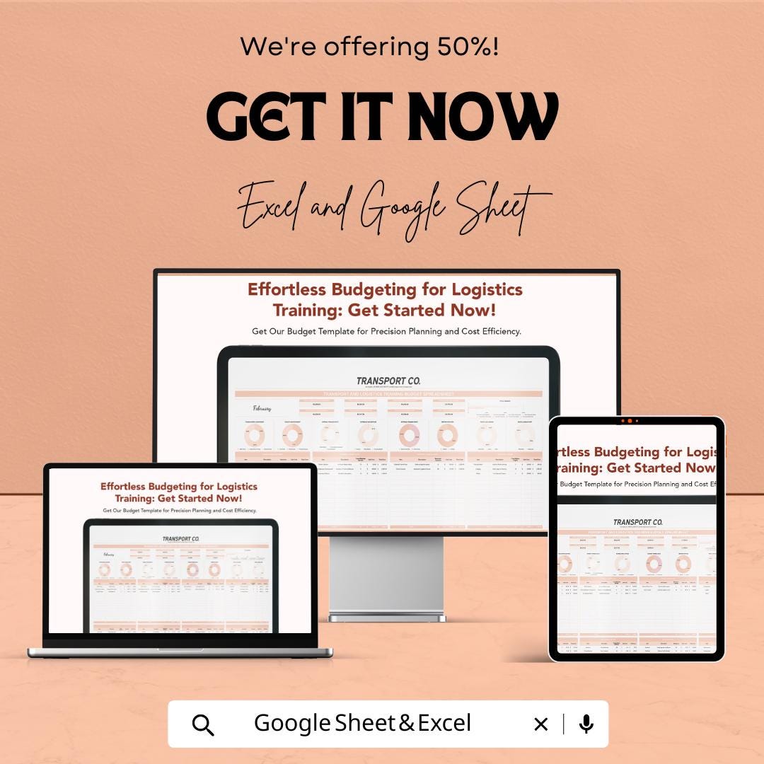 Transport and Logistics Training Budget Spreadsheet Template | Excel & Google Sheets | Training Cost Planner | Logistics Budget Tracker |