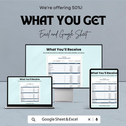 Startup Balance Sheet – Editable Google Sheet & Excel Template | Business Financial Statement | Asset Liability Equity Tracker