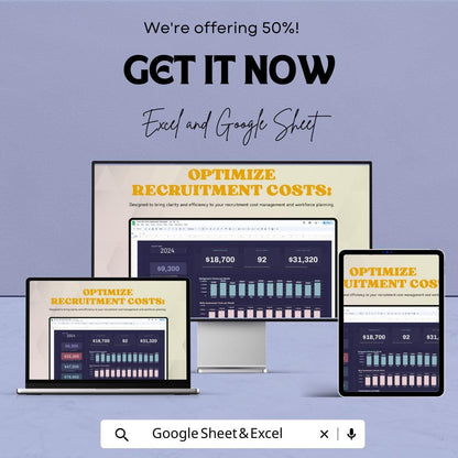 Cost Per Hire Dashboard Sheet - Recruitment Cost Tracking, Google Sheet Template, HR Dashboard, Hiring Cost Analysis, Customizable Template