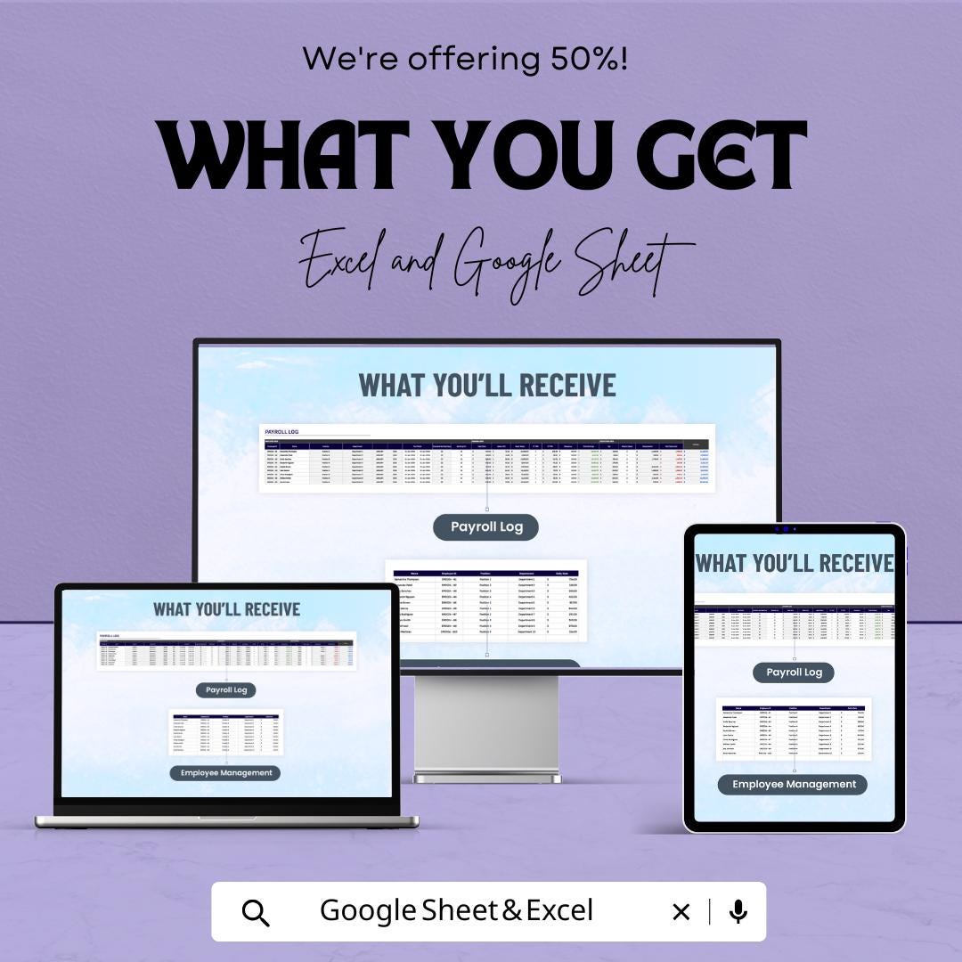 Payroll Accounting Management Dashboard | Google Sheet | Budget Tracker & Payroll Management Tool | Track Earnings, Deductions and Taxes