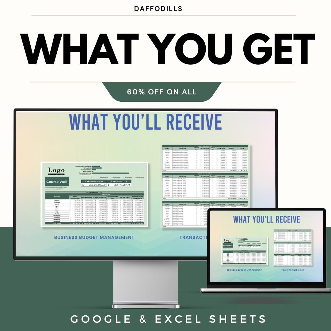Business Budget Management Template, Company Budget Planner, Expense Tracking Sheet, Financial Management Tool, Google Sheets Excel