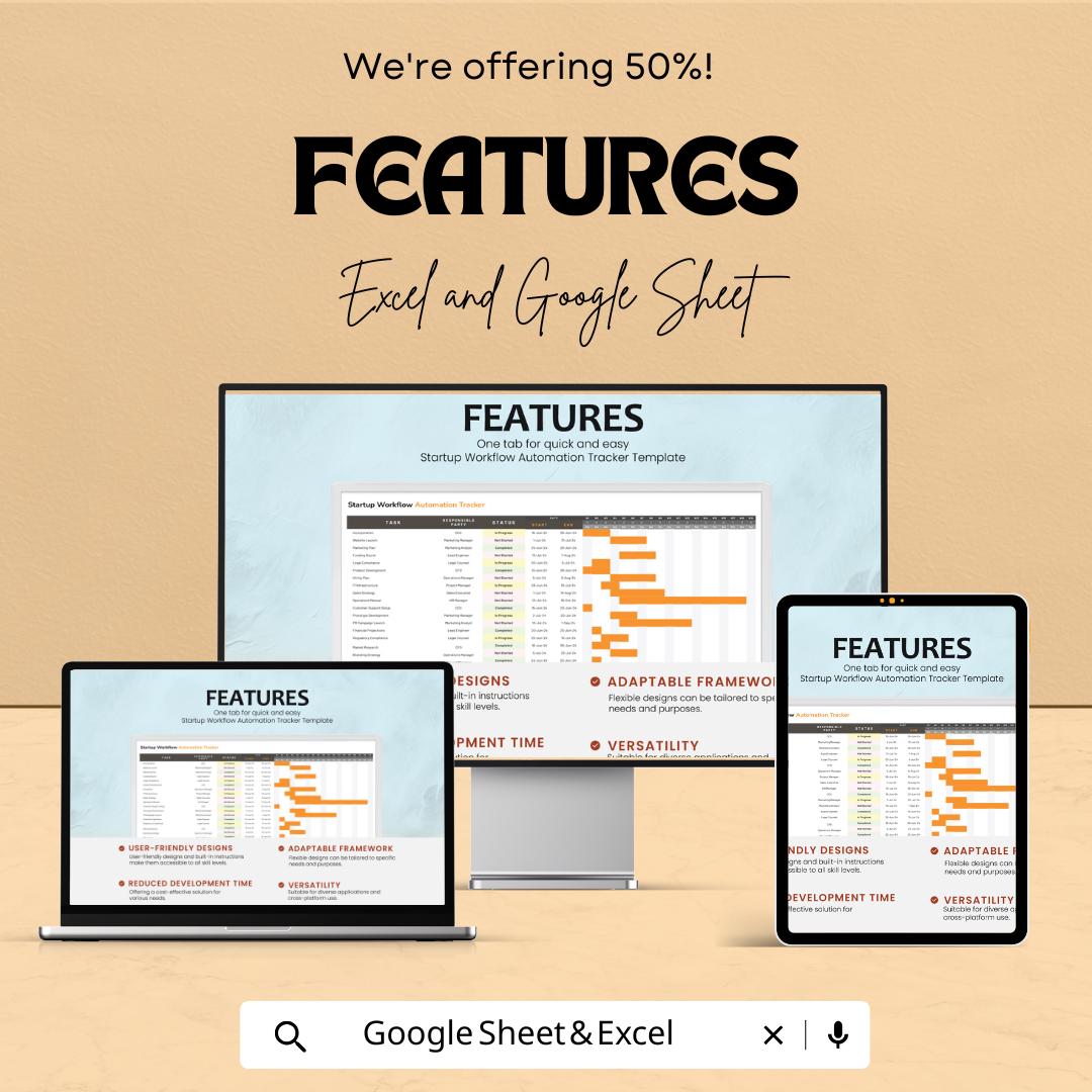 Startup Workflow Automation Tracker Template | Excel & Google Sheets Process Tracker | Business Automation Spreadsheet