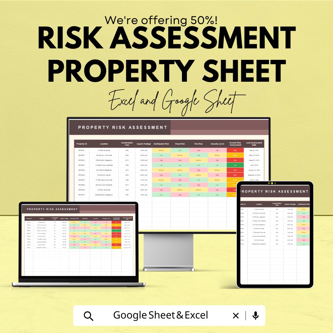 Property Risk Assessment Template | Fire, Flood & Earthquake Risk Tracker | Google Sheets and Excel