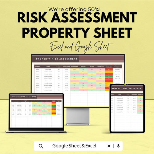 Property Risk Assessment Template | Fire, Flood & Earthquake Risk Tracker | Google Sheets and Excel