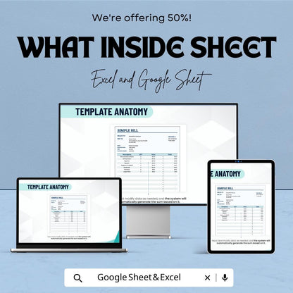 Simple Bill Sheet - Editable Invoice Template for Excel & Google Sheets, Professional Billing, Instant Download