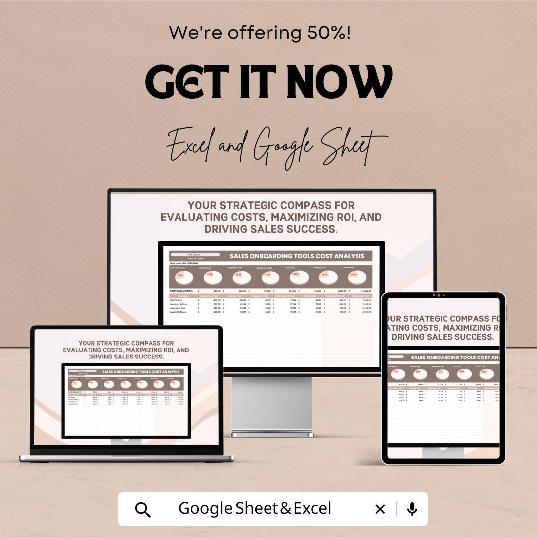 Sales Onboarding Tools Cost Analysis Template | Excel & Google Sheets | Sales Budget Planner | ROI Cost Tracking Spreadsheet