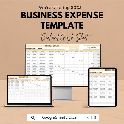 Business Expense Tracker Template, Monthly Expense Spreadsheet, Small Business Budget, Google Sheets & Excel Expense Log