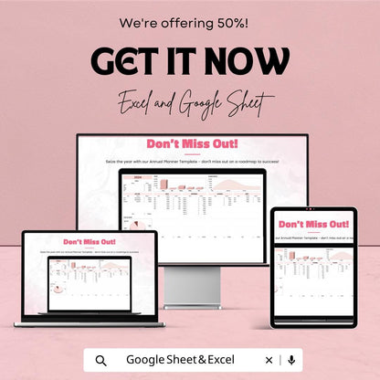 Annual Planner Template | Yearly Budget Planner | Goal Tracker Spreadsheet | Financial Planner | Digital Planner
