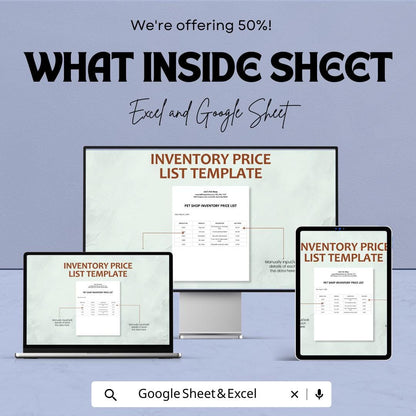 Inventory Price List Template | Product Price Sheet | Business Pricing List | Excel & Google Sheets | Editable Inventory Spreadsheet