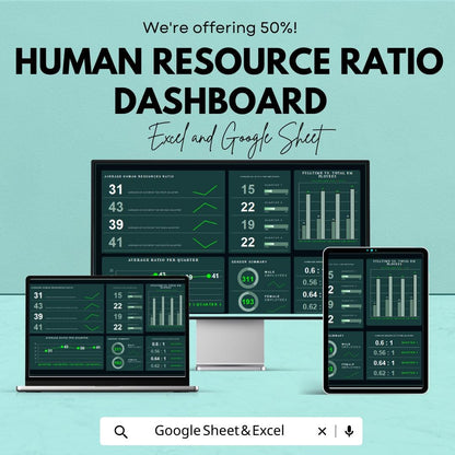 Human Resource Ratio Dashboard | HR Metrics Tracker | Excel & Google Sheets | Employee Analysis | HR Analytics | Workforce Management