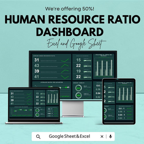 Human Resource Ratio Dashboard | HR Metrics Tracker | Excel & Google Sheets | Employee Analysis | HR Analytics | Workforce Management