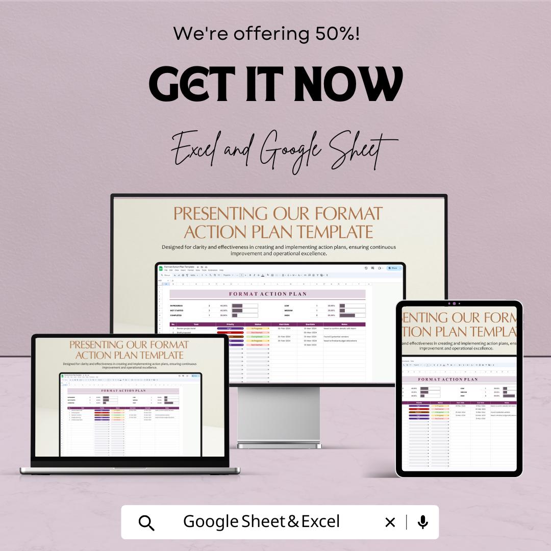 Format Action Plan Sheet - Google Sheets Template for Personal & Professional Goals - Task Tracker, Action Plan, Progress Monitoring