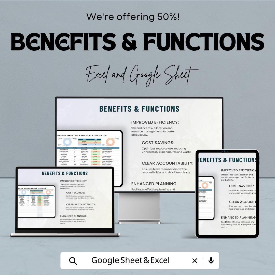 Administration Meeting Resource Allocation Template | Task Management Excel & Google Sheets | Team Resources Planner | Meeting Planner Tool