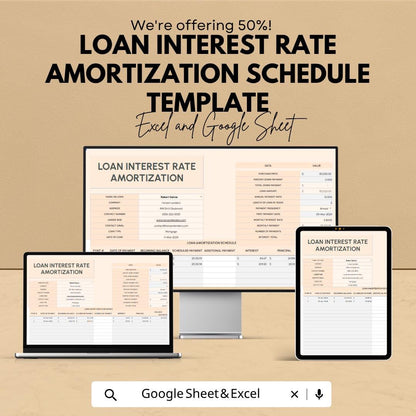 Loan Amortization Schedule Excel | Loan Payment Calculator | Interest Rate Tracker Spreadsheet | Debt Payoff Planner | Google Sheets