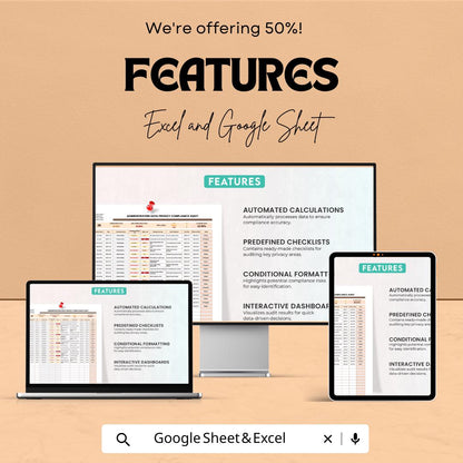 Administration Data Privacy Compliance Audit Sheet | Excel and Google Sheets | Data Privacy & Security Audit Template