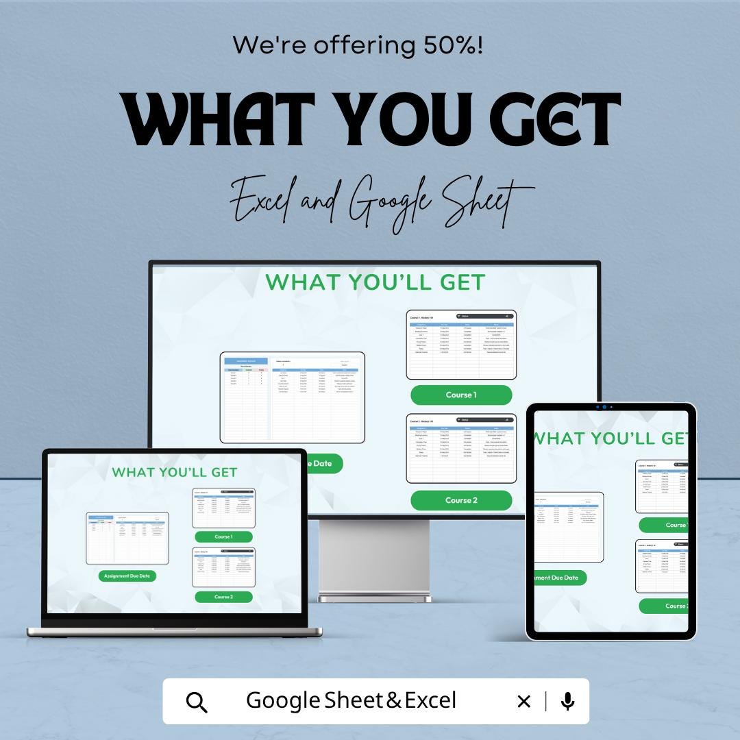 Assignment Due Date Template | Student Planner Spreadsheet | Homework Tracker | Excel & Google Sheets | Assignment Tracker Dashboard