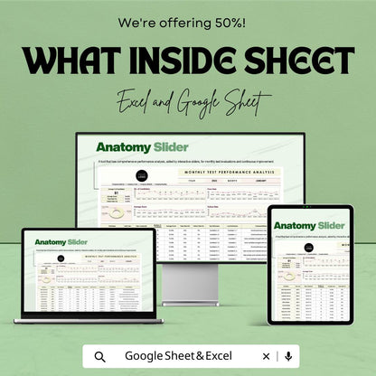 Monthly Test Performance Analysis Template, HR Performance Dashboard, Employee Test Tracker, Recruitment Metrics, Excel Google Sheets