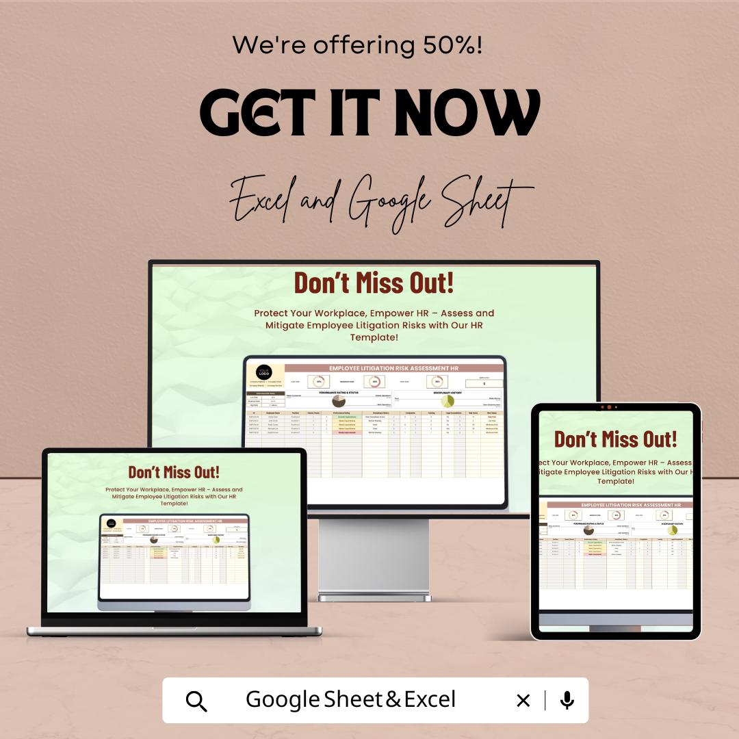 Employee Litigation Risk Assessment Template - Excel & Google Sheets - HR Risk Management Tool - 50% Off