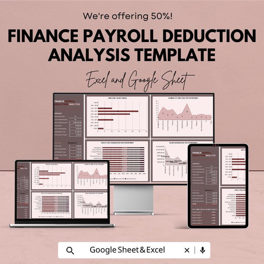 Finance Payroll Deduction Analysis Template | Payroll Dashboard | Employee Deduction Tracker | Excel & Google Sheets | HR Finance Report