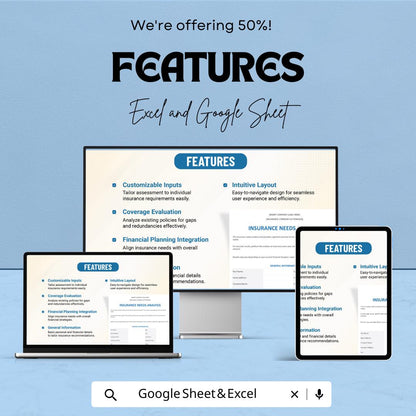 Insurance Needs Analysis Sheet - Excel & Google Sheets Template for Tailored Insurance Solutions - Comprehensive Coverage Planner