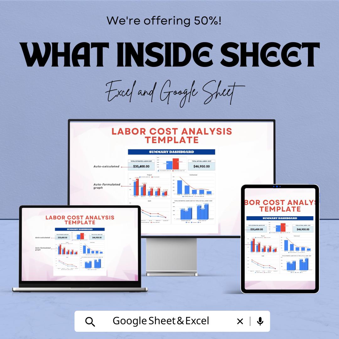 Labor Cost Analysis Template | Excel & Google Sheets | Workforce Cost Tracking Spreadsheet | HR and Payroll Dashboard