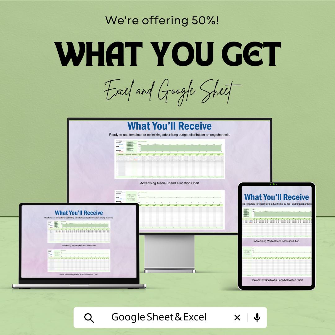 Advertising Media Spend Allocation Chart Template | Excel and Google Sheets | Marketing Budget Planner | Media Spend Tracker | Ad Budget